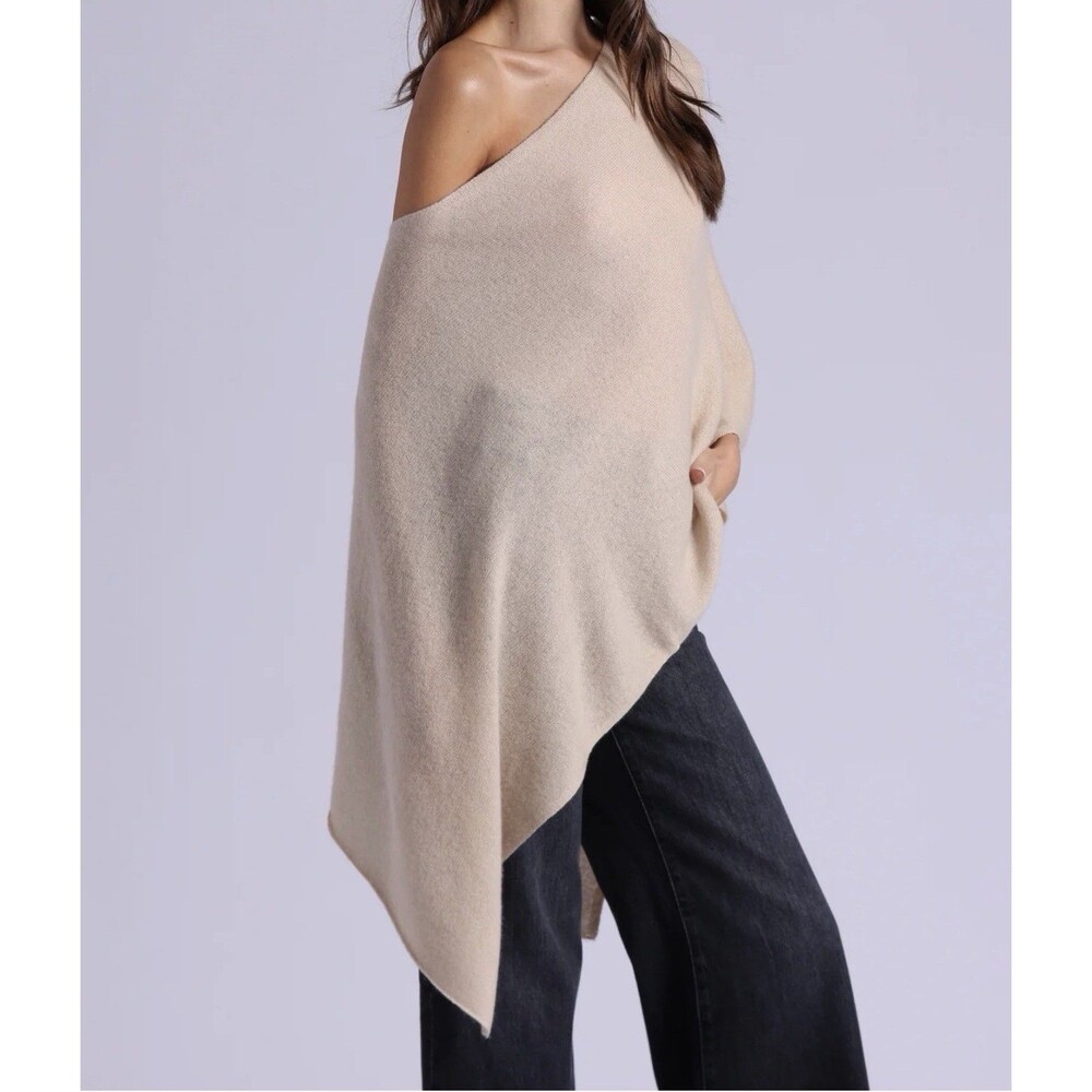 MinnieRose Cashmere Ruana NWT Sandstone Poncho Off Shoulder Convertible Wrap